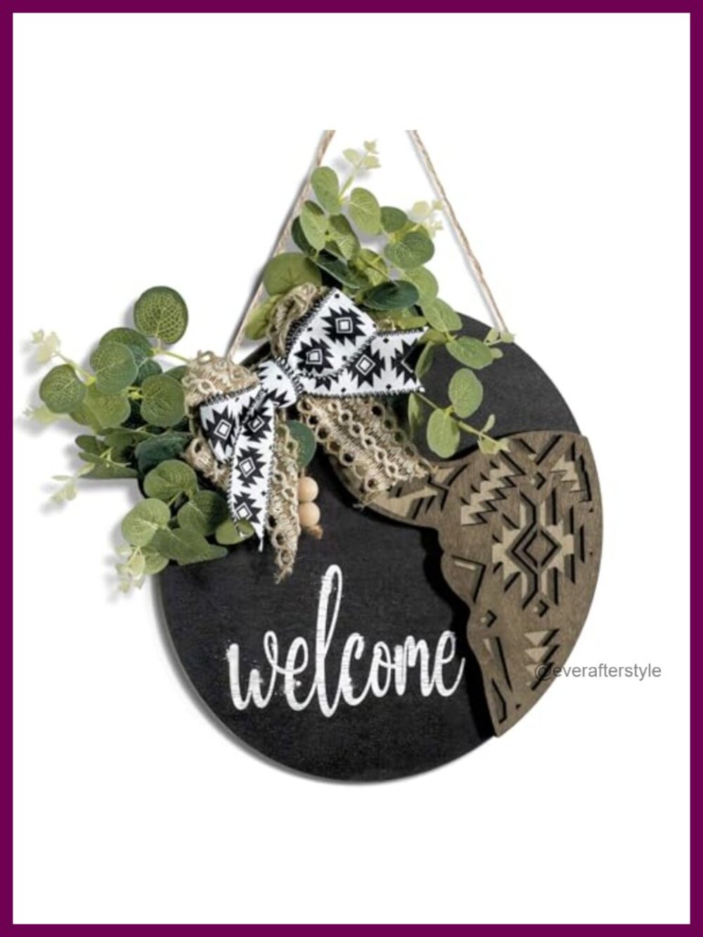 Round Wooden Welcome Sign Aztec Western Door Wreath Farmhouse Wall Hanging